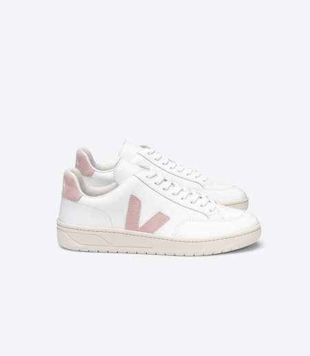 Women Veja V-12 Leather Trainers White/Pink ireland IE-6542LM
